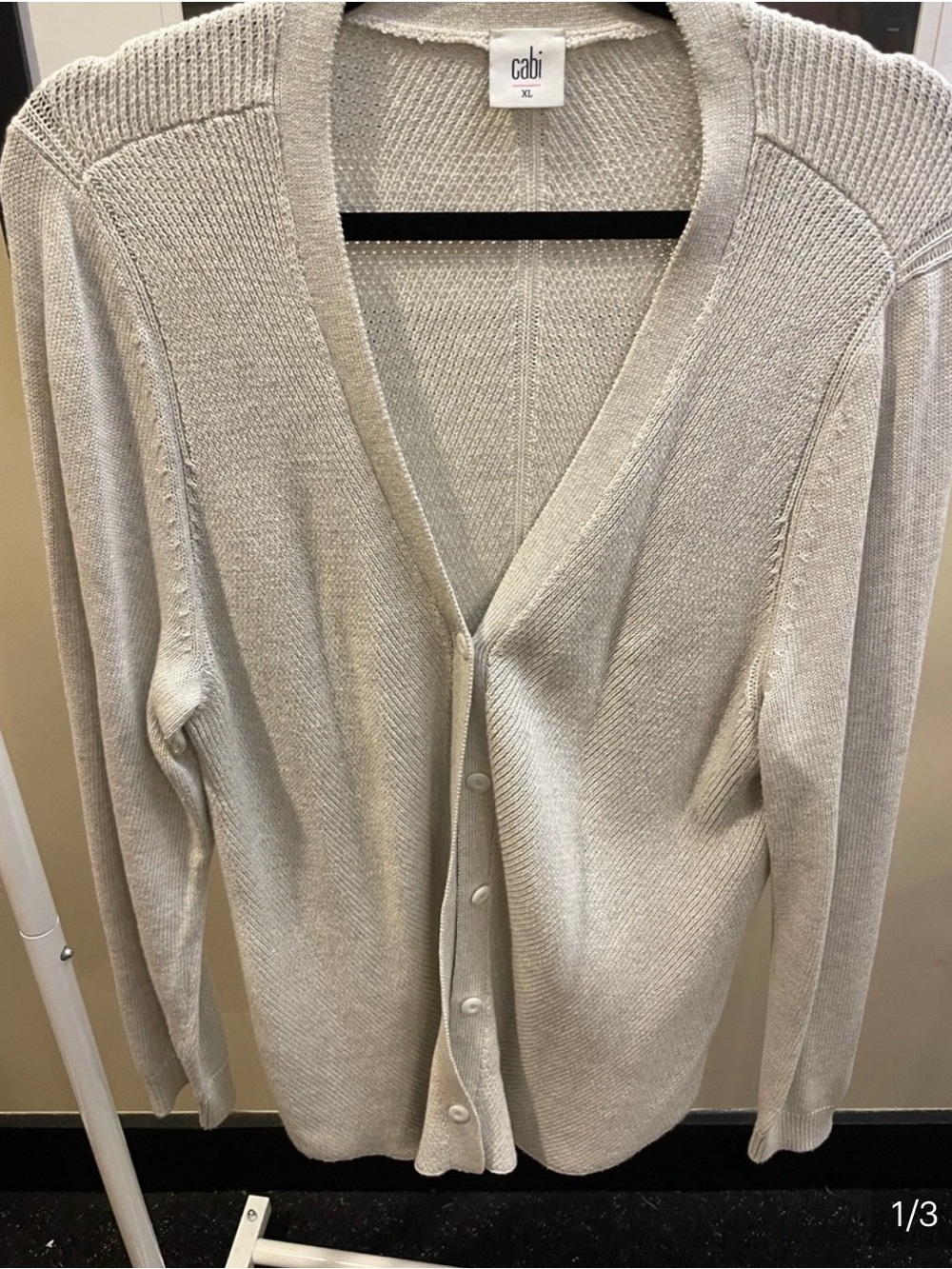 CAbi Cream V-Neck Button Cardigan